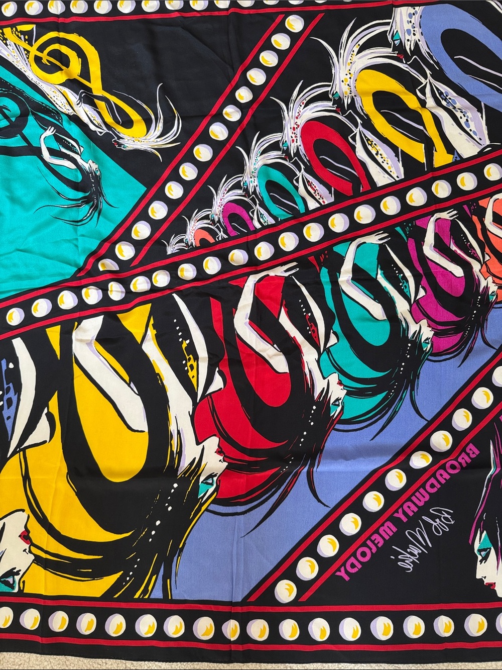 Bob Mackie Bold Multicolor Graphic Silk Scarf with Pop Art Faces